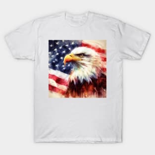 Bald Eagle portrait with United States of America flag background watercolor T-Shirt